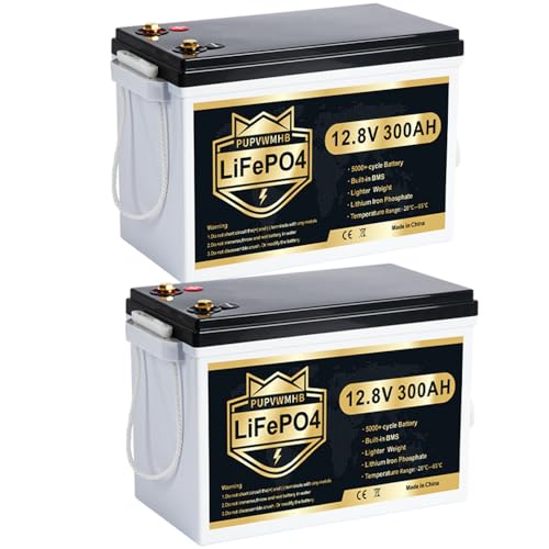 PUPVWMHB 12V 300Ah LiFePO4 Lithium Battery(2 Pack)